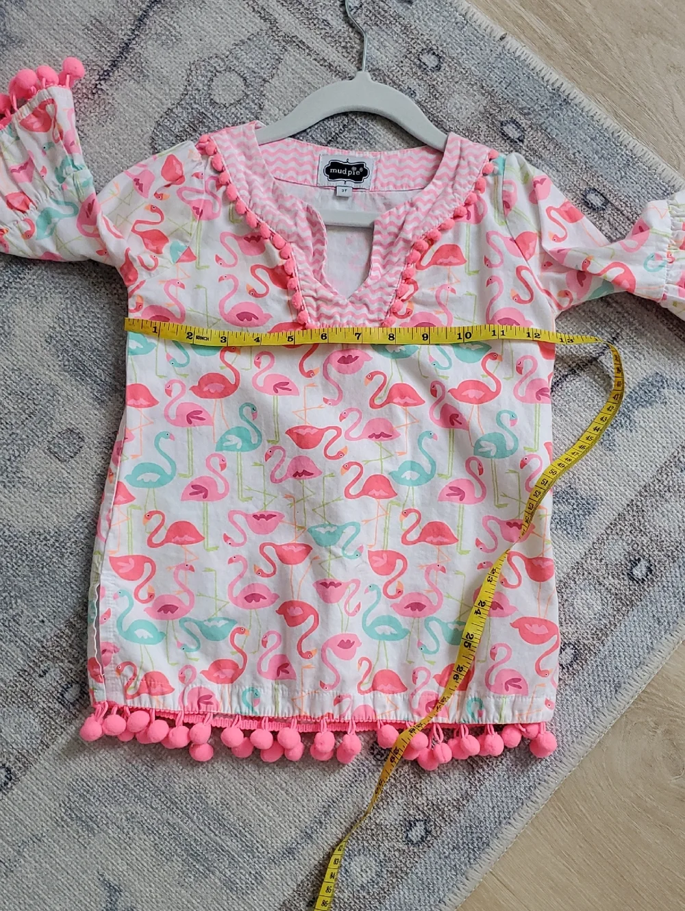 Mud Pie Toddler Girls Flamingo Swim Cover-up Tunic Dress Pom Pom Sz3T
